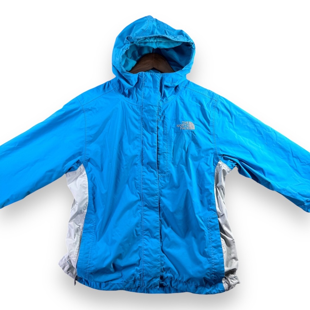 The North Face HyVent Women's Size Small S Rain Jacket Blue White Hooded *READ*